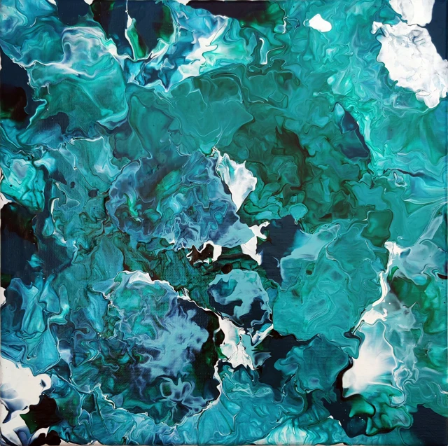 Open white passages separate islands of turquoise and deep green.